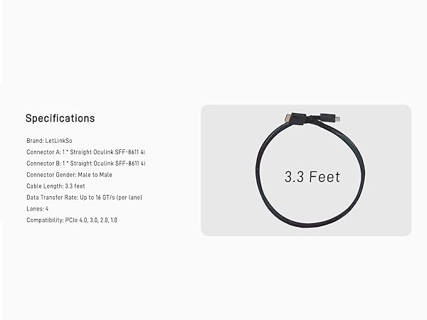 LetLinkSo Gen4 PCIe 4.0 Oculink SFF-8611 Connector Adapter 4i Male Extension Cable
