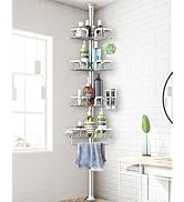 Clothink Corner Shower Caddy Tension Pole 4 Tier Adjustable Stainless Steel Shower Shelf for Insi...