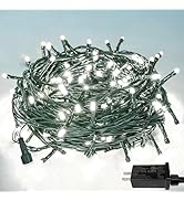 YIQU White 82FT 200 LED Christmas String Lights Outdoor/Indoor (Extendable Green Wire, Ultra-Brig...