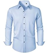 Lusead Men's Dress Shirts Long Sleeve Stretch Wrinkle Free Slim Fit Wedding Formal Button Down Shirt