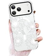 OOK Magnetic Clear Floral Case for iPhone 17 Pro Max, Cute White Sunflower | Soft TPU Bumper Hard...