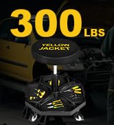YELLOW JACKET Pneumatic Shop Creeper Seat Adjustable Mechanic Stool with Wheels 300Lbs