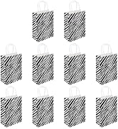 Zebra Print Paper Bags with Handles, 10 Pack Animal Stripe Party Favor Bags for Birthday, Baby Sh...