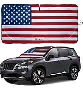 American Flag Windshield Sun Shade, High-Resolution Car Shield with Mirror Cut-Out for Automotive...