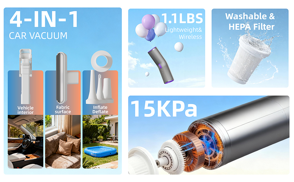 Vogano silver handheld vacuum with 15000Pa