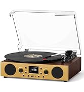 MANGOSTAN Vinyl Record Player, Bluetooth Turntable with USB Recording, FM Radio &amp; Built-in Speake...