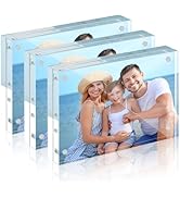 HOUSE DAY Acrylic Picture Frames 4x6, 3 Pack Magnetic 4 x 6 Picture Frame, Double Sided Clear 4x6...
