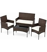 Sweetcrispy 4-Piece Patio Furniture Set, Weather-Resistant PE Rattan Wicker Outdoor Conversation ...