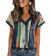 Zeagoo Womens Summer Tops Rolled Short Sleeve V Neck Shirts Casual Dressy Business Work Blouses O...