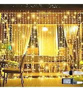 HEYFUNi 304 LED Curtain Lights Outdoor, 9.8Ft*9.8Ft Hanging String Lights Plug in with 8 Modes, C...