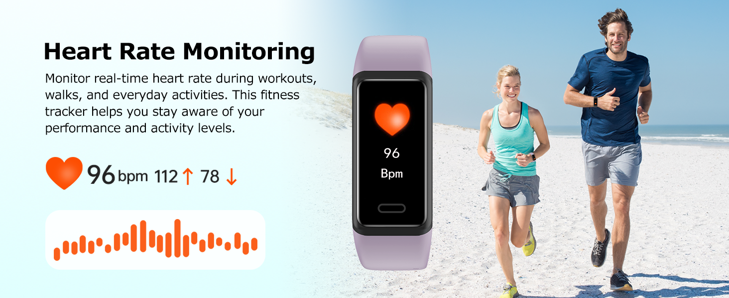 Fitness tracker with heart rate monitor for tracking heart rate during workouts and daily activities