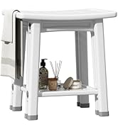 LEATALE Shower Stool, Non-Slip Shower Bench with Storage Shelf Waterproof, Elderly &amp; Disabled Sho...