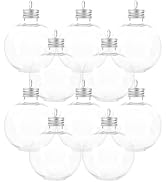Hemobllo 10pcs Bulb Shaped Bottles, Clear Ornament Drinking Bulbs with Silver Caps, 250ml, Pet Pl...