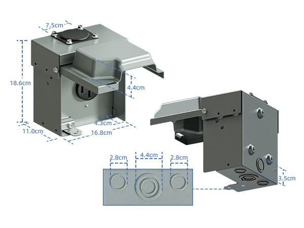 50 Amp RV Power Outlet Box, 125/250V ETL Listed Outdoor NEMA 14-50R Receptacle Panel