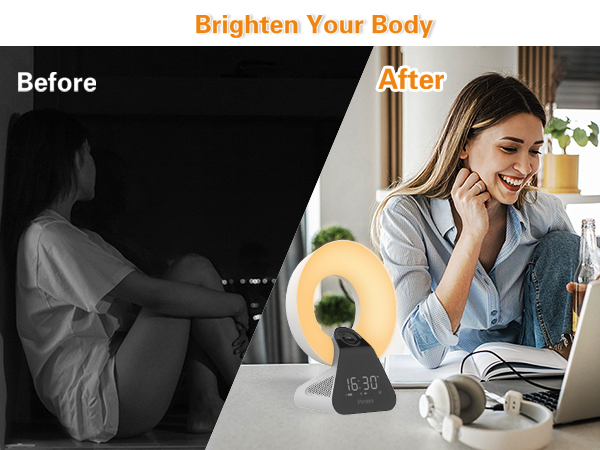 Voraiya Light Therapy Lamp Wake Up Light Sunrise Alarm Clock