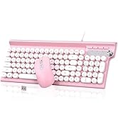 RaceGT Wired Pink Keyboard and Mouse Combo, RaceGT 102 Keys Wired Typewriter Keyboard Phone-Groov...