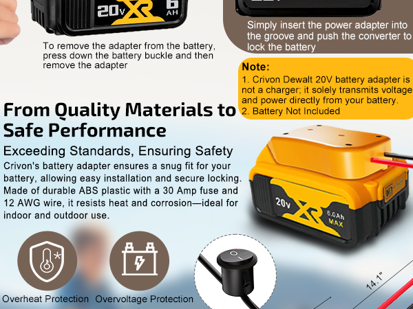 Dewalt 20V Battery Adapter for Power Wheels Battery Upgrade Conversion Kit with Switch
