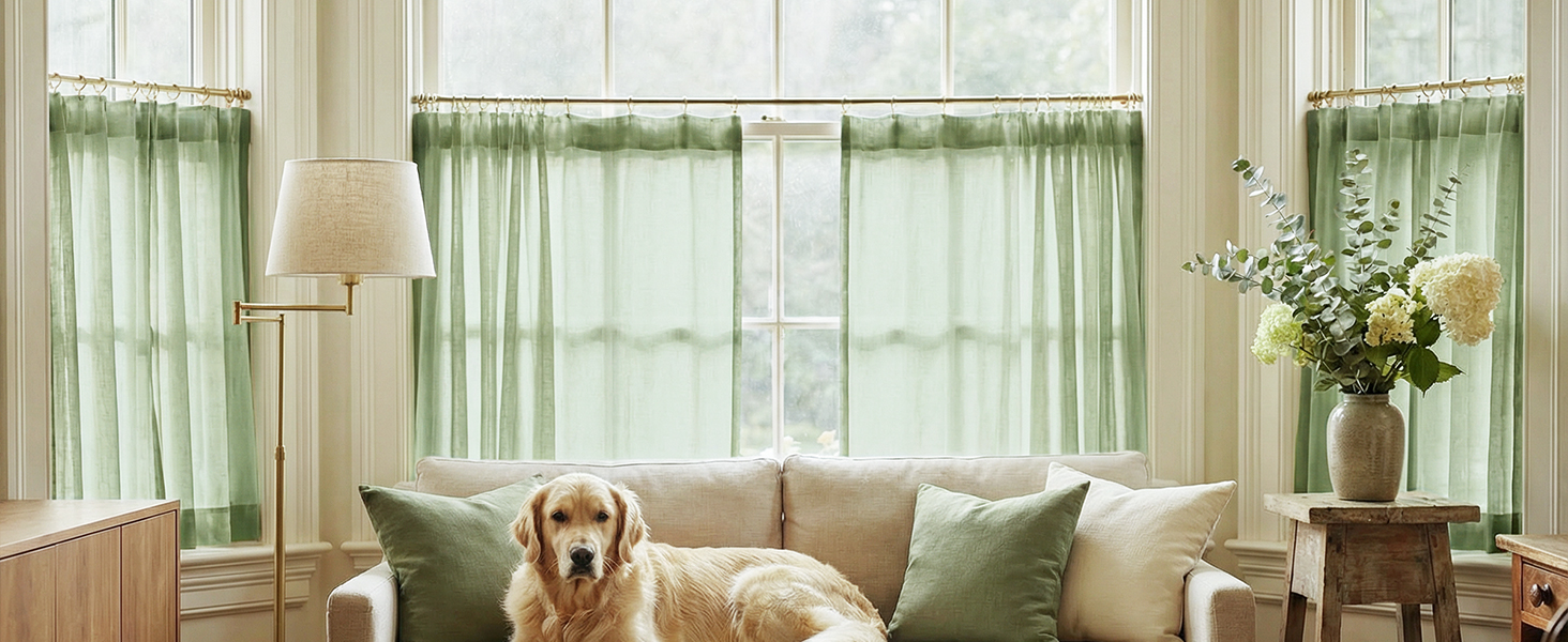Small Curtains for Living Room Faux Linen Light Filtering Window Tiers for Bedroom Bathroom