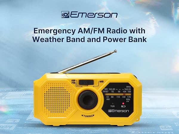 Emerson ER-7050 Emergency AM/FM Radio with Weather Band and Power Bank for camping travel emergency