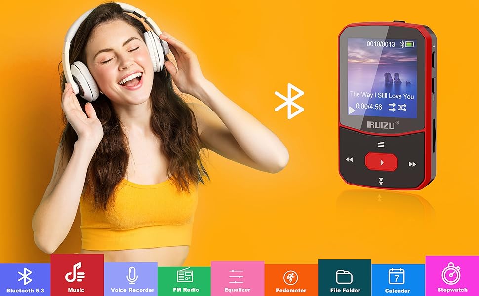 64GB MP3 Player with Clip Bluetooth OTG Hifi Lossless Sound FM Radio Voice Recorder Sport Running