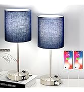 ???????? ?????? Set of 2 Touch Control Table Lamps with 2 USB &amp; AC Outlet, 3-Way Dimmable Bedside...