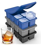 Large Silicone Ice Cube Trays with Lids, ZDPMK 3 Pack Large Ice Cube Molds for Whiskey, Easy-Rele...