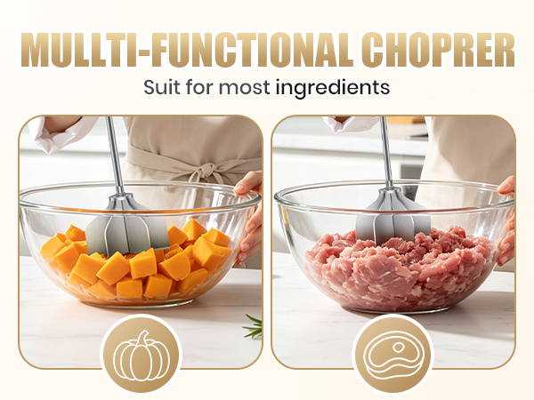 Stainless Steel Meat Masher 6 Blade Ground Beef Chopper Cooking Utensils
