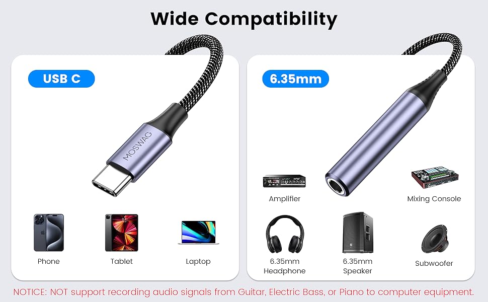 MOSWAG USB C to 1/4 Female Audio Adapter
