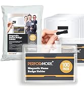 Performore 100 Pack of 4x3" Magnetic Name Badge Holders Clear PVC Horizontal ID Card Tags Kit Wat...