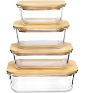 Vtopmart Glass Food Storage Containers with Bamboo Lids, 4 Pack Meal Prep Glass Containers Safe f...