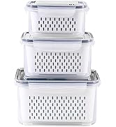 3P Fruit Storage Containers for Fridge with Strainer, Produce Saver Containers Refrigerator Organ...