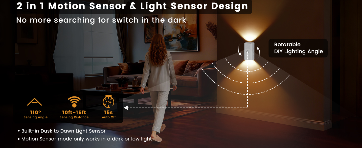 easuntec warm white night light rechargeable motion sensor magnetic stick on white pc 003