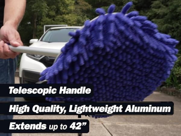 Auto Shine XL has a 42 inch telescopic handle | tiene un mango telescópico de 42 pulgadas