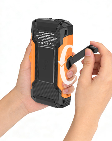 Solar Power Bank with Hand Crank and Retractable Cables
