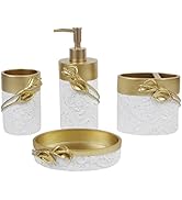 Hymmah Bathroom Accessories Set,Golden Design Toothbrush Holder,Farmhouse Bathroom Decor,4 Pcs Re...