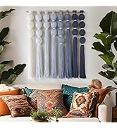 IOWER Macrame Wall Hanging Blue Yarn Wall Art Tassel Wall Decor with Knotted Ball Design Bohemian...