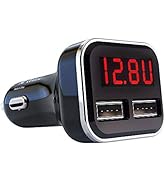 Jebsens 4.8A 24W Dual USB Car Charger Volt Meter Car Battery Monitor with LED Voltage &amp; Amps Disp...