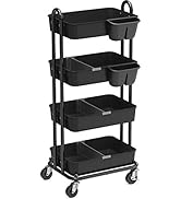 SimpleHouseware 4-Tier Multifunctional Rolling Utility Cart with Basket Dividers and Hanging Buck...