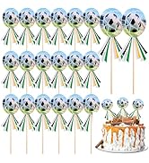 Housoutil Soccer Ball Cake Toppers, 60pcs Football Birthday Cake Decorations, Football Cupcake Pi...