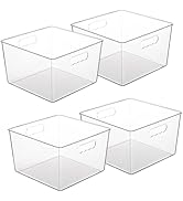 Vtopmart 4 Pack Extra Large Clear Plastic Storage Bins, 11x11 Cube Organizer Bins with Handle for...