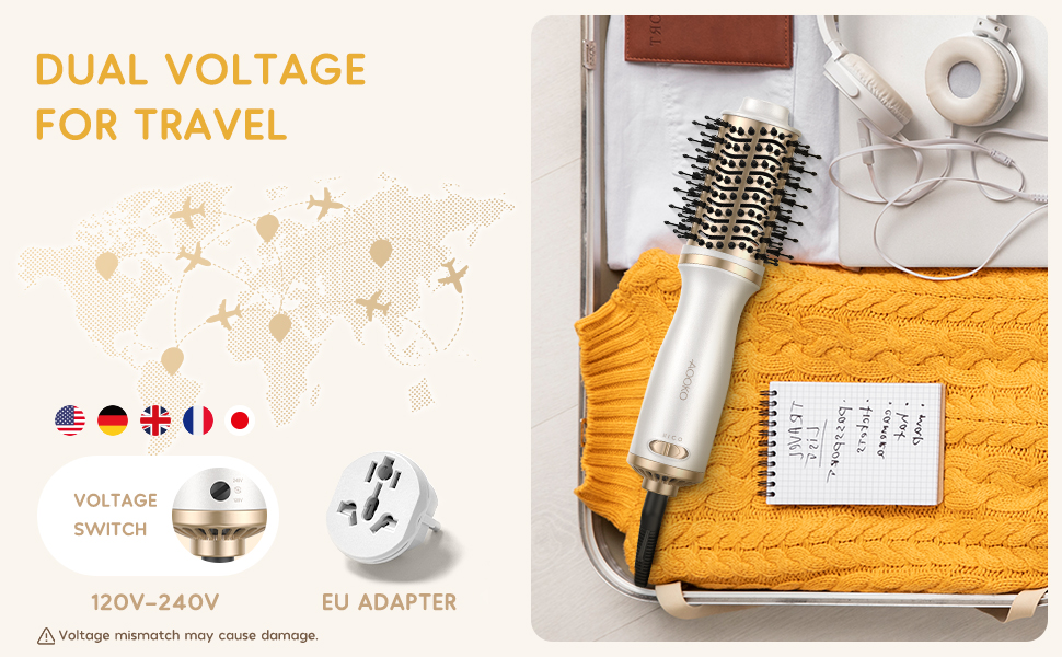 mini dual voltage hair dryer brush