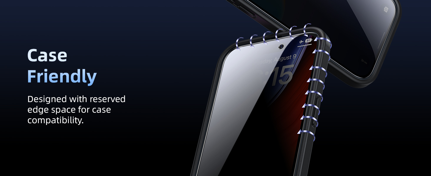 case friendly, designed with reserved edge space for case compatibility