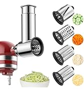 Stainless Steel Slicer Shredder Attachment for KitchenAid Stand Mixer, Includes Cheese Grater,Gri...
