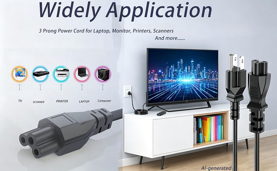 3 Prong Laptop/Monitor/TV Power Cord Replacement