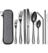 AARainbow 9 Pieces Stainless Steel Flatware Set Portable Reusable Cutlery Set Travel Utensils Set...