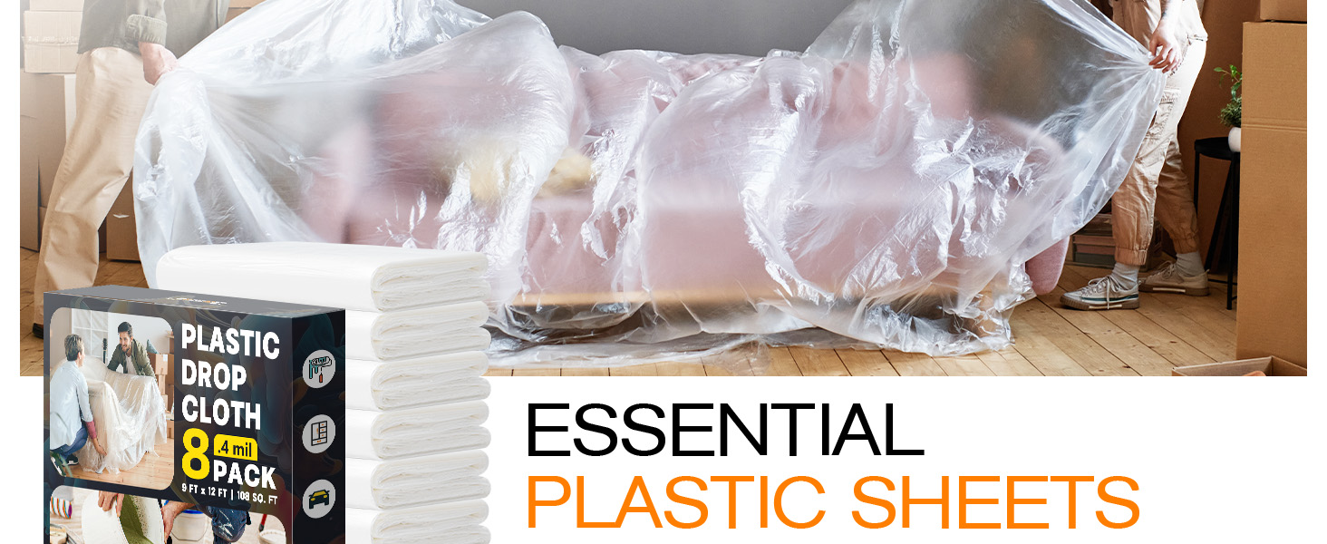 Plastic Drop Cloths for Painting, Plastic Sheeting Painting Supplies, Dust Cover for Furniture