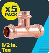 SharkBite 1/2 x 1/2 x 1/2 Inch Copper Press Tee, Plumbing Fitting, Pack of 5, UPR362X5