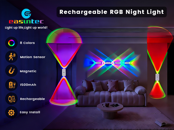 easuntec rgb night light rechargeable motion sensor color changing night light white A+mb 001