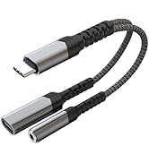 AWINLI USB C to 3.5mm Headphone and Charger Adapter,2-in-1 Aux to USB C Audio Jack and PD Fast Ch...