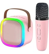 Karaoke Machine for Kids Adults, Portable Bluetooth Speaker with Wireless Microphone and LED Ligh...